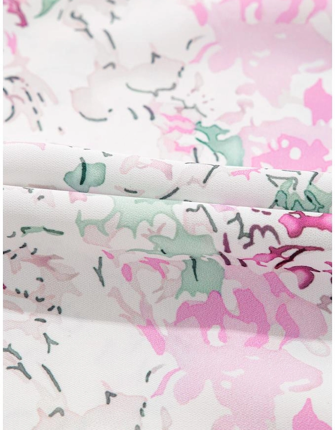 Pink Floral Print Shirred Balloon Sleeve Keyhole Back Babydoll Blouse