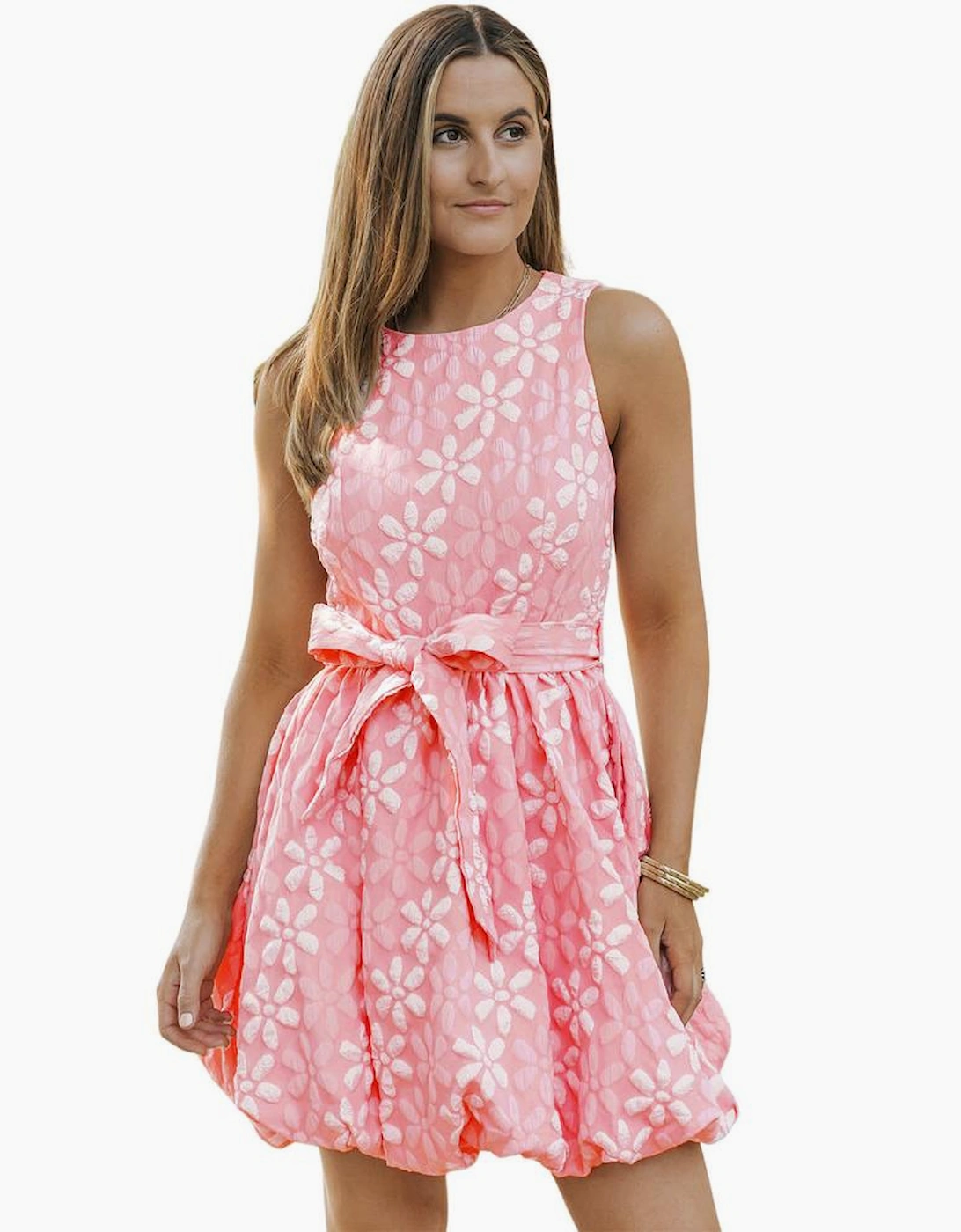 Azura Exchange Jacquard Sleeveless Mini Dress with Waist Tie