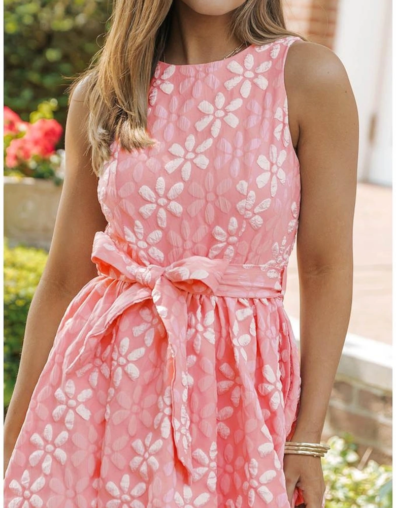 Azura Exchange Jacquard Sleeveless Mini Dress with Waist Tie