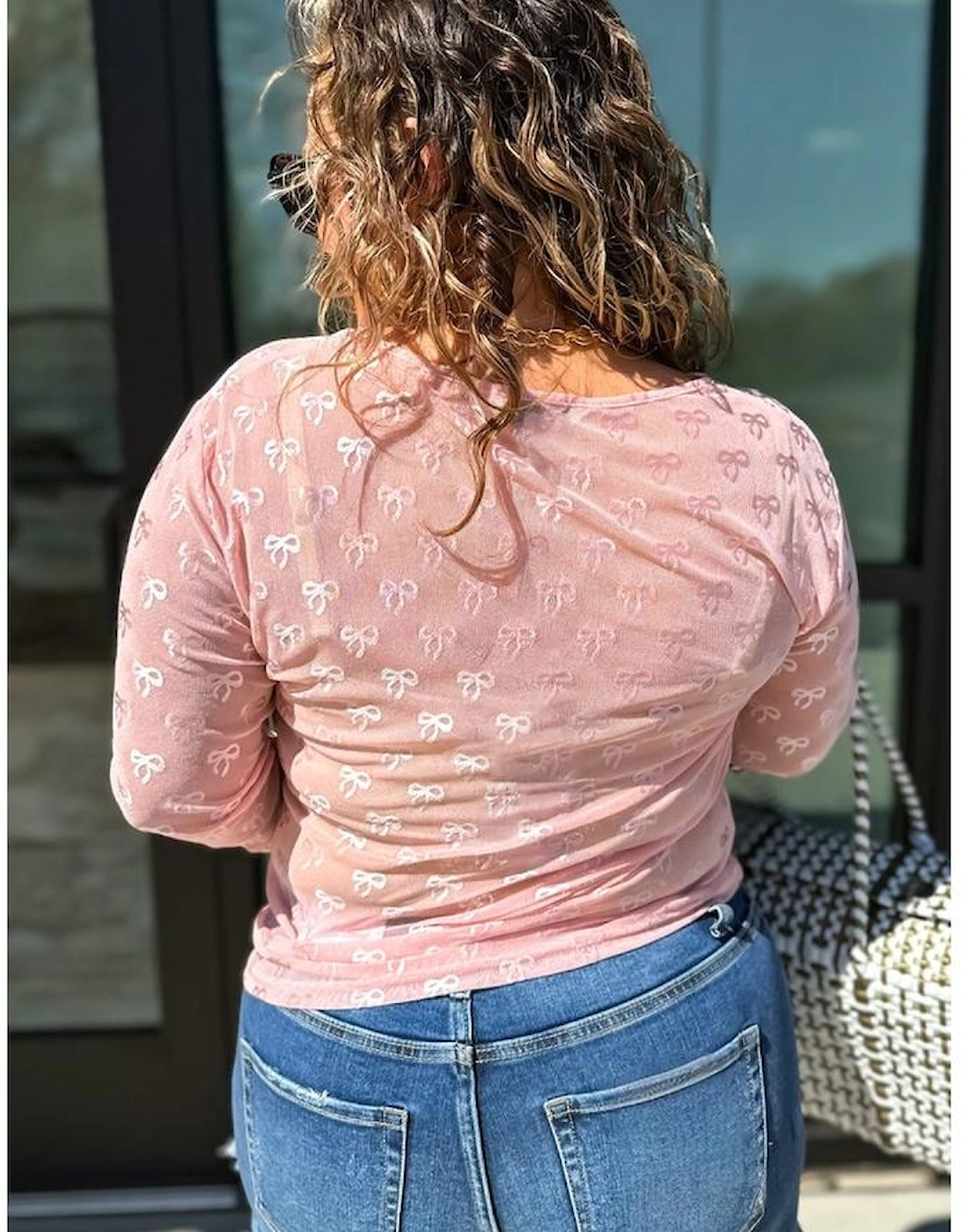 Pink Plus Size Bow Embroidered Mesh Long Sleeve Top, 11 of 10