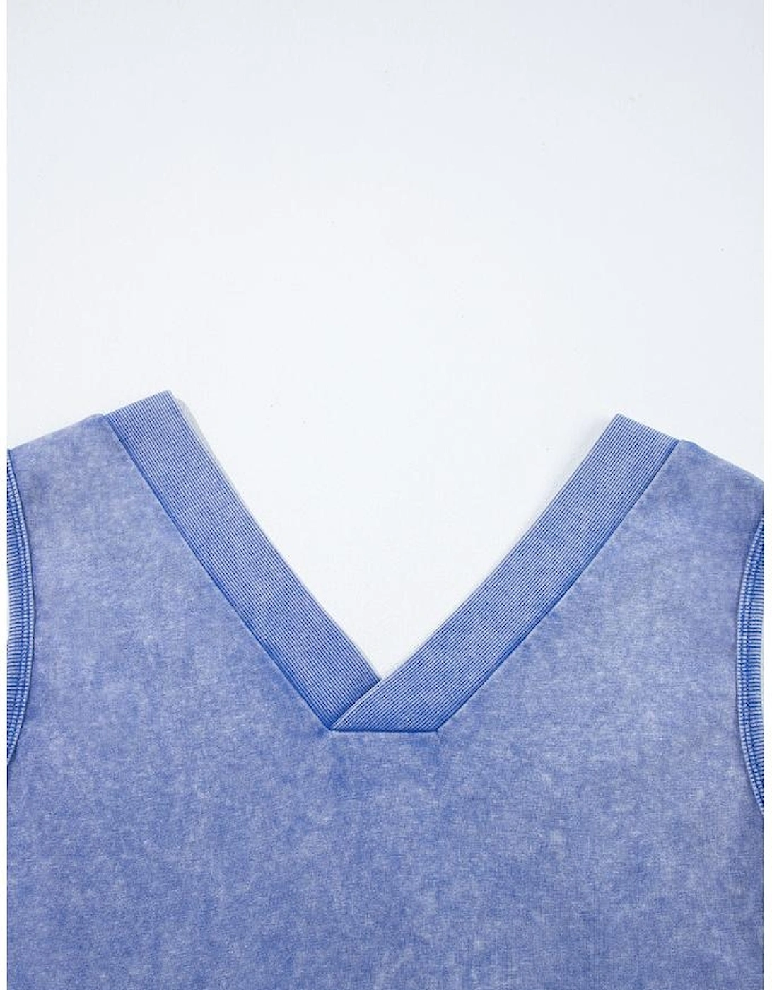 Sky Blue Mineral Wash Pocketed Sleeveless V Neck Loose Romper