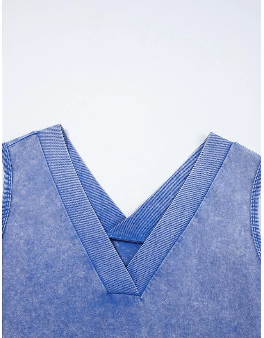 Sky Blue Mineral Wash Pocketed Sleeveless V Neck Loose Romper