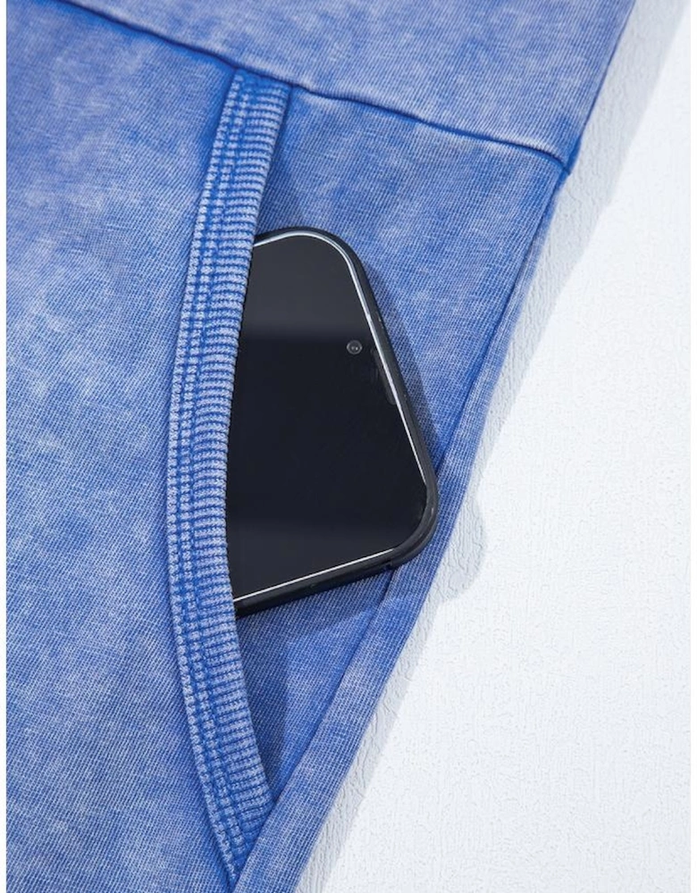 Sky Blue Mineral Wash Pocketed Sleeveless V Neck Loose Romper