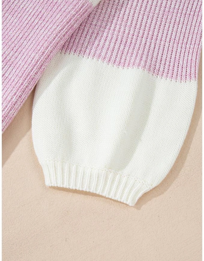 Bonbon Neutral Colorblock Tie Back Sweater