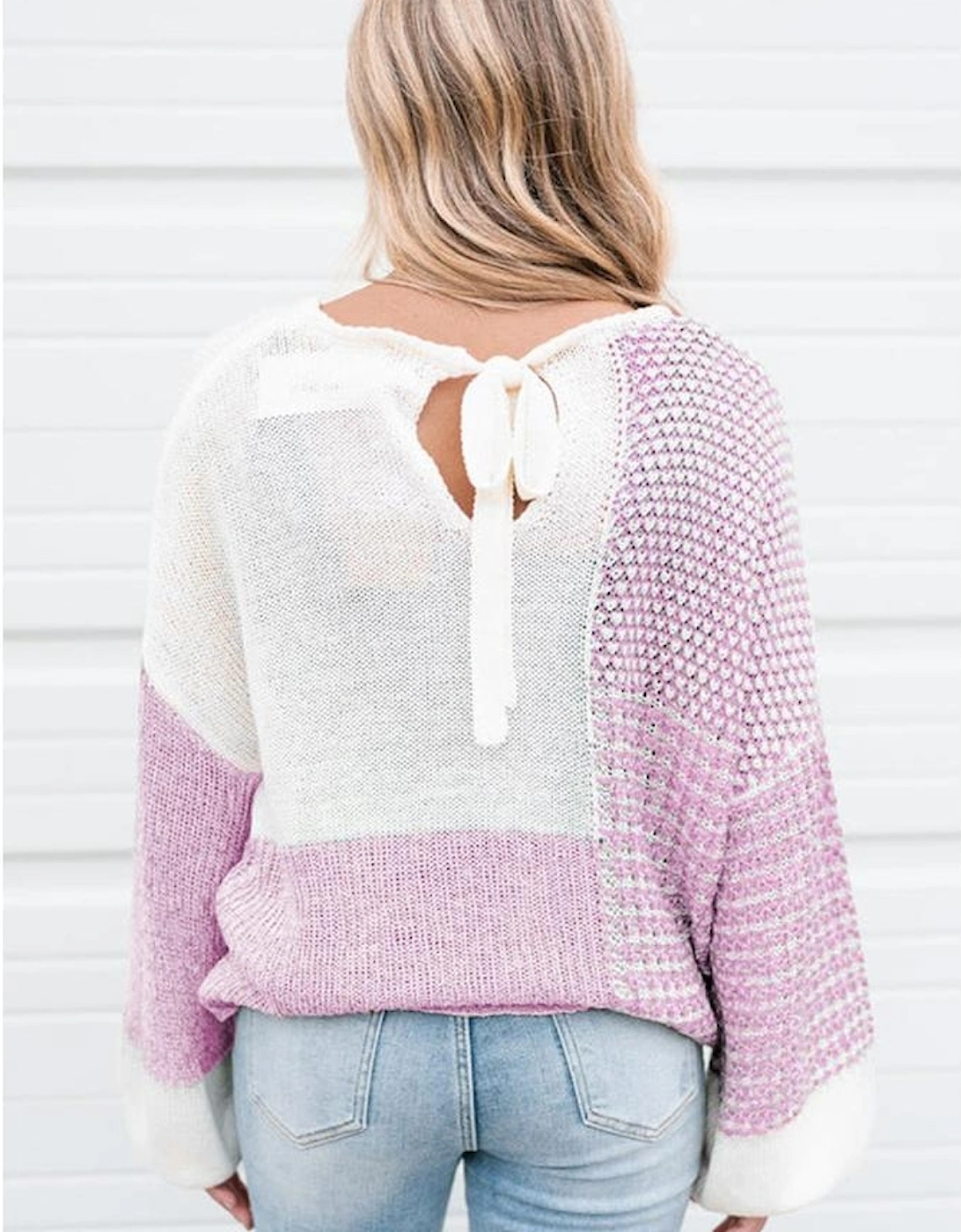Bonbon Neutral Colorblock Tie Back Sweater