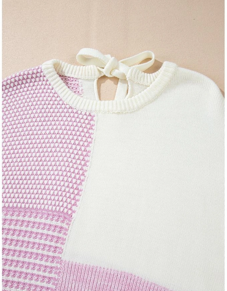 Bonbon Neutral Colorblock Tie Back Sweater