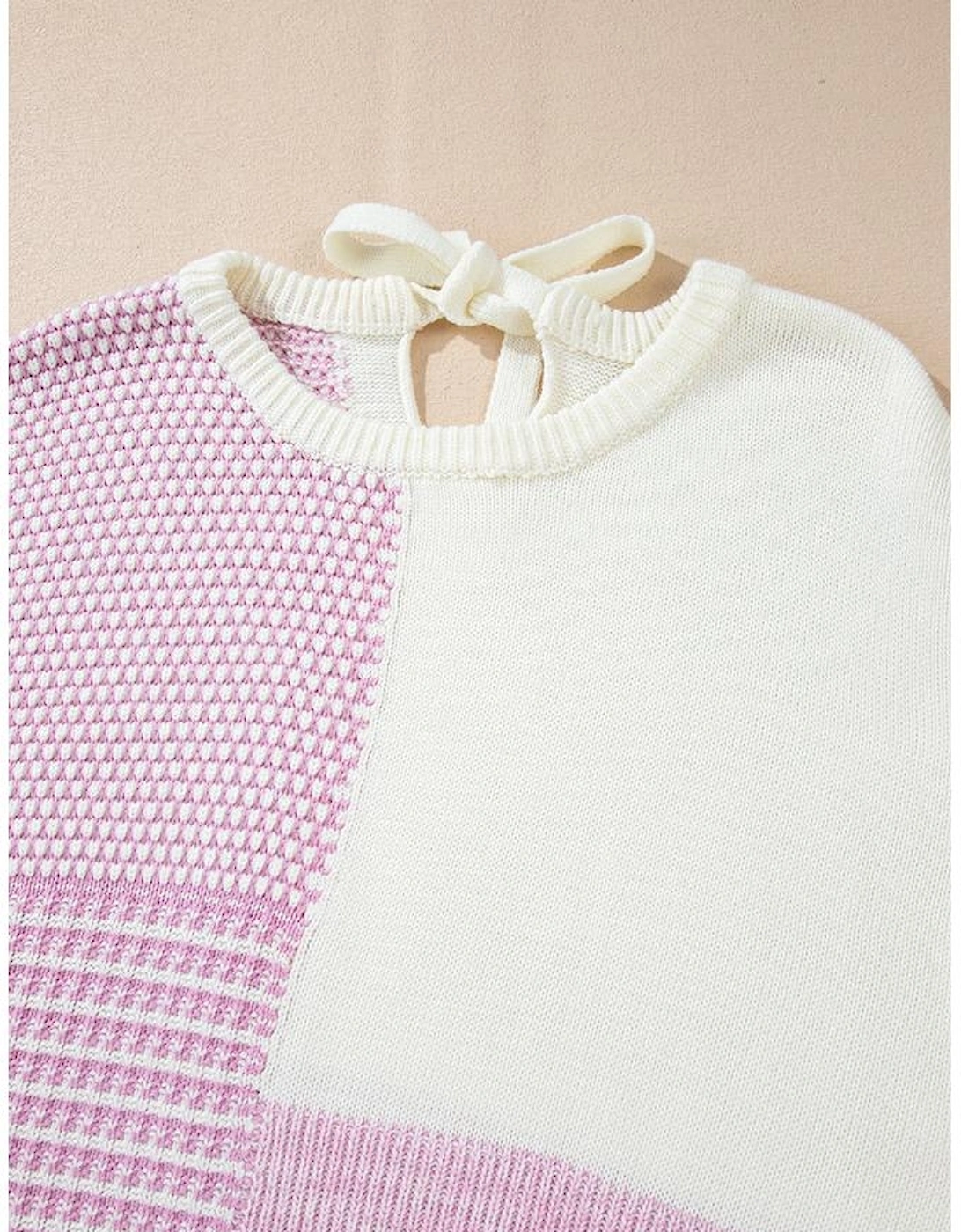 Bonbon Neutral Colorblock Tie Back Sweater