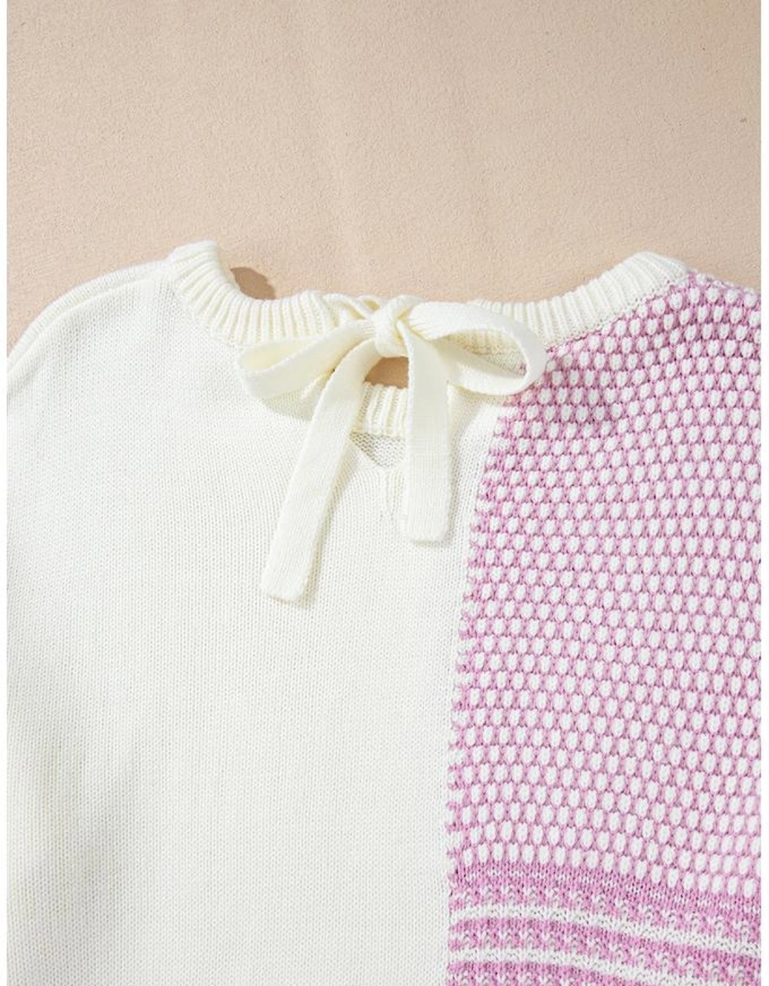 Bonbon Neutral Colorblock Tie Back Sweater