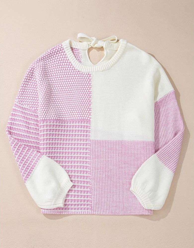 Bonbon Neutral Colorblock Tie Back Sweater