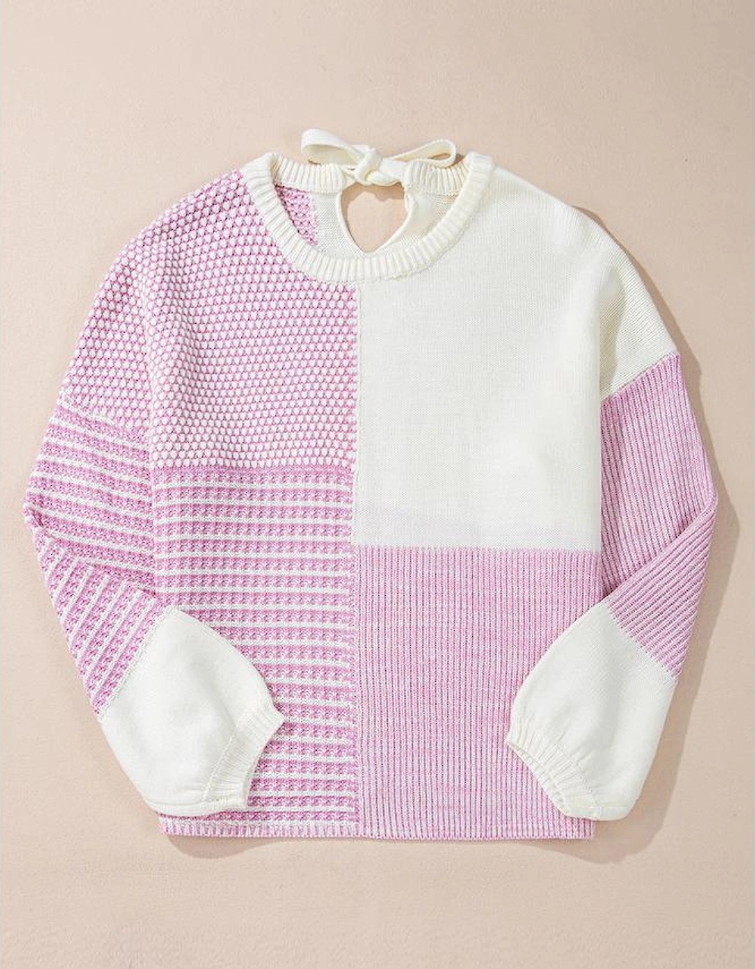 Bonbon Neutral Colorblock Tie Back Sweater