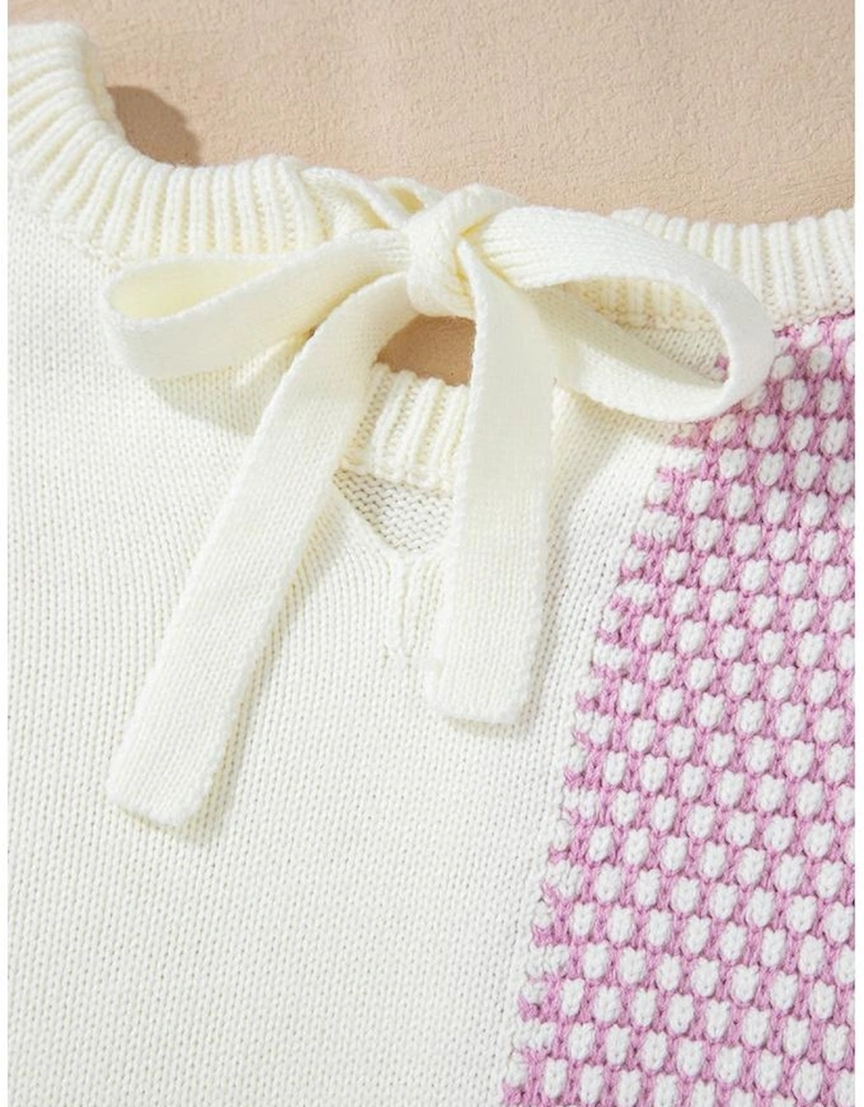 Bonbon Neutral Colorblock Tie Back Sweater