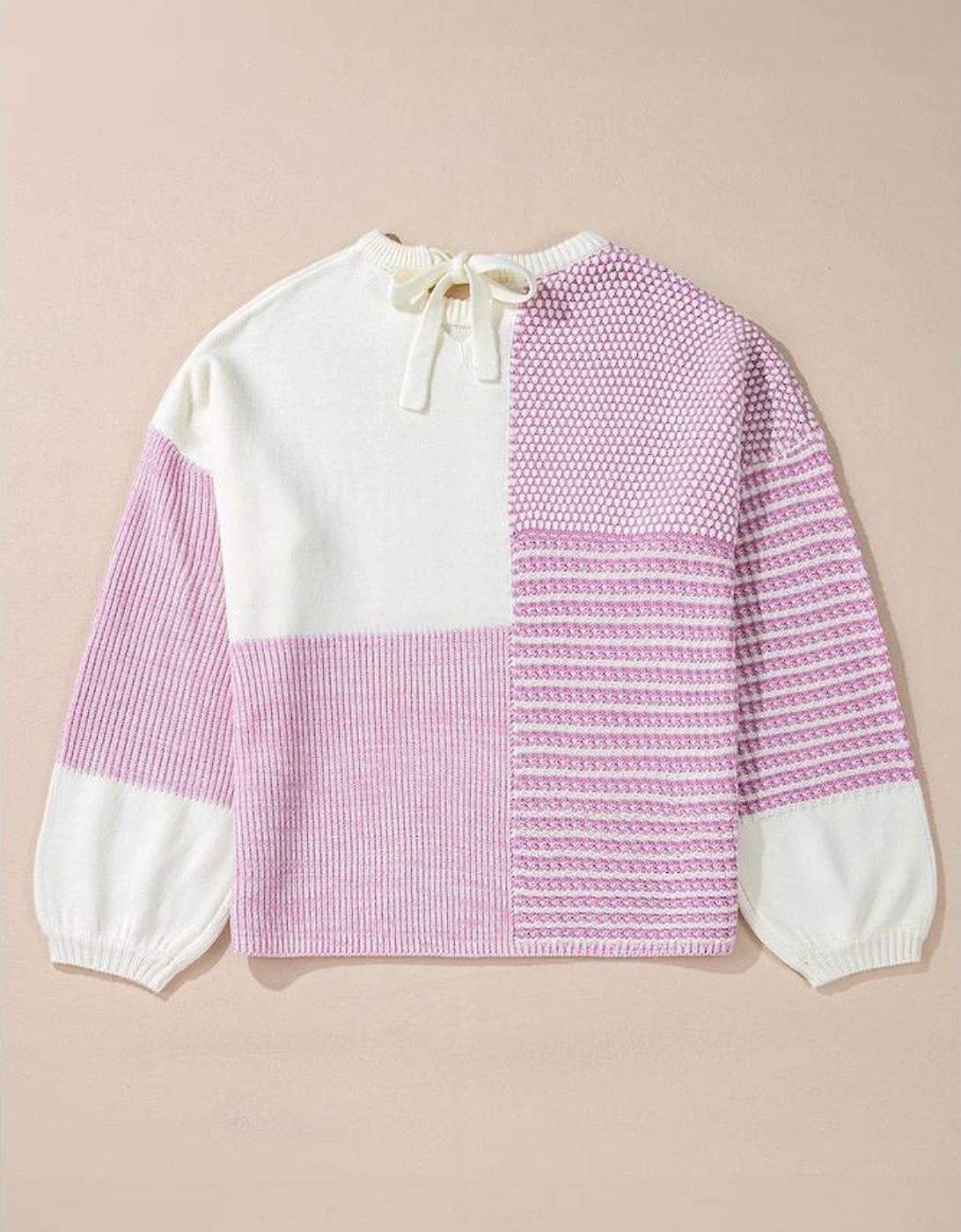 Bonbon Neutral Colorblock Tie Back Sweater