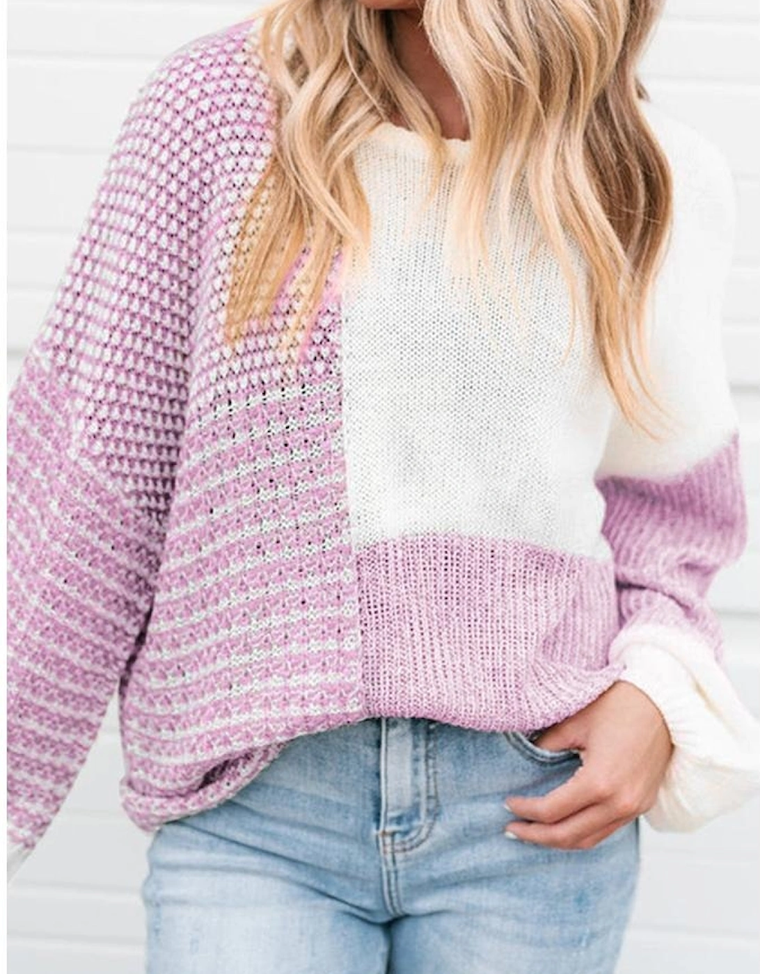 Bonbon Neutral Colorblock Tie Back Sweater