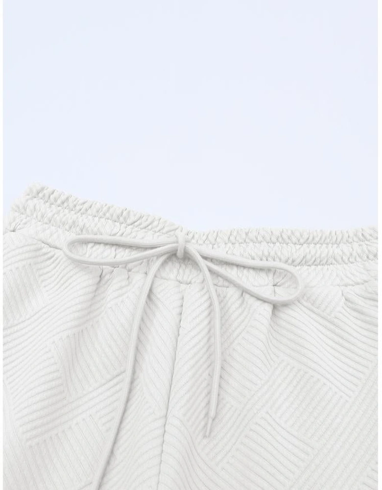 Bright White Textured Loose Fit T Shirt and Drawstring Pants Set