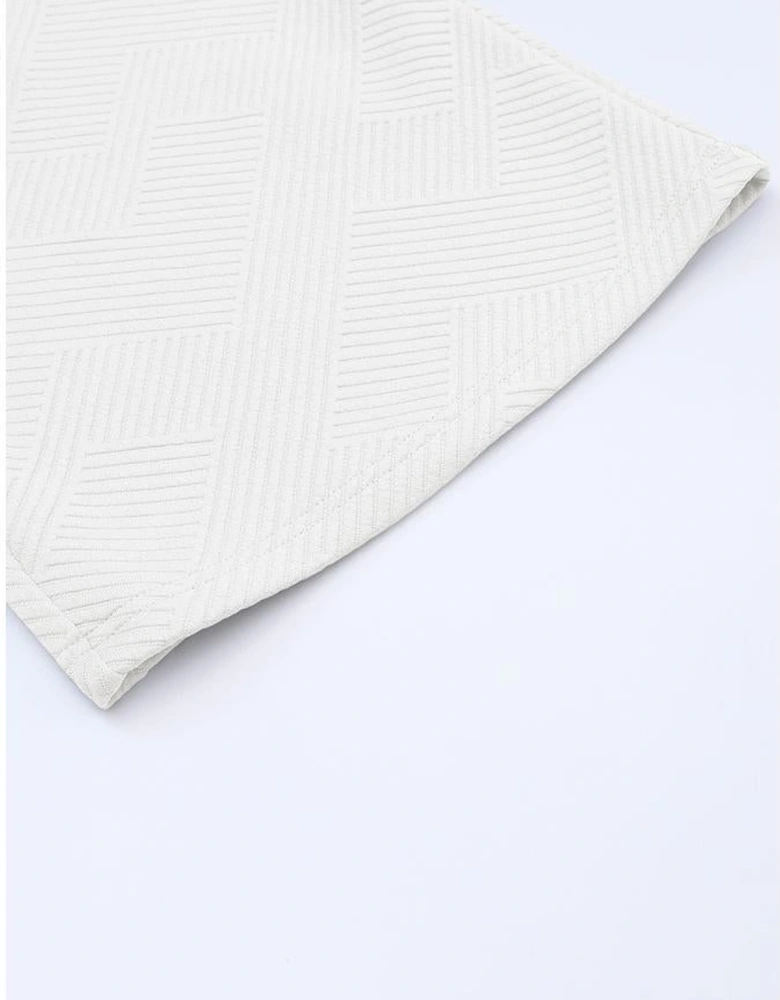 Bright White Textured Loose Fit T Shirt and Drawstring Pants Set