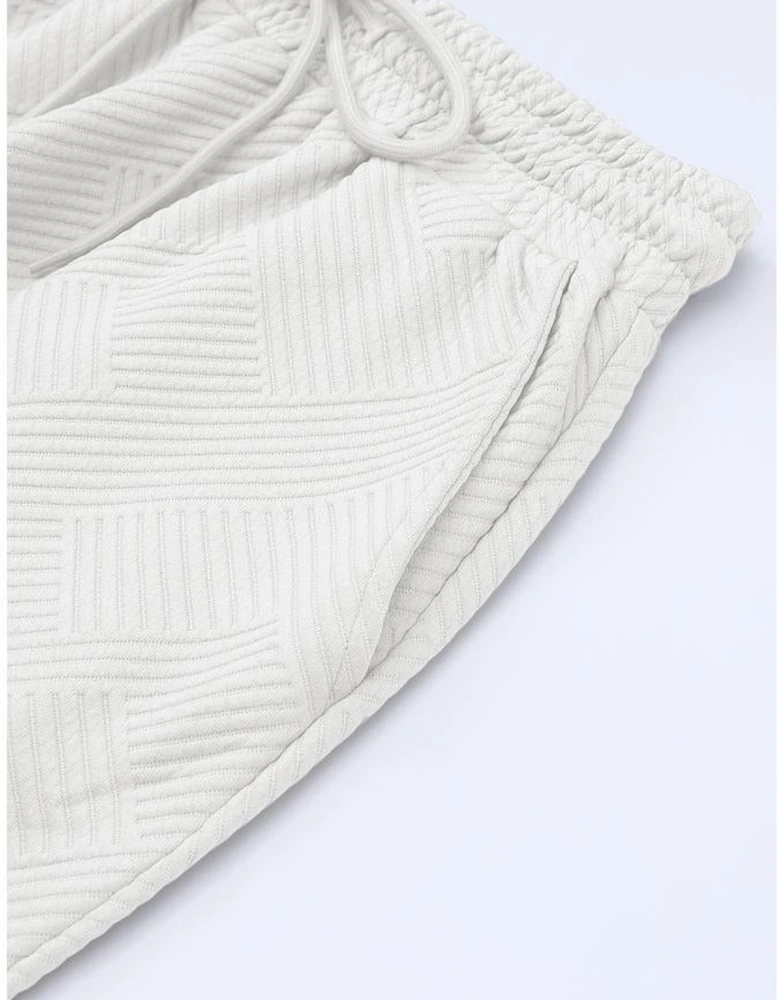 Bright White Textured Loose Fit T Shirt and Drawstring Pants Set