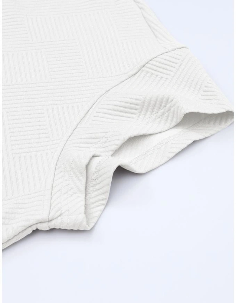 Bright White Textured Loose Fit T Shirt and Drawstring Pants Set