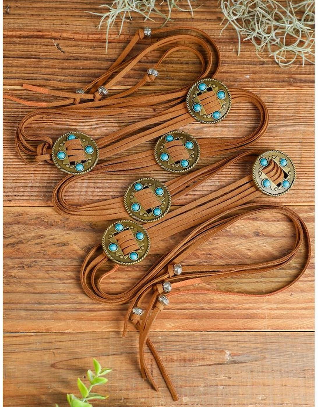 Chestnut Western Turquoise Decor Layered String Tassel Belt