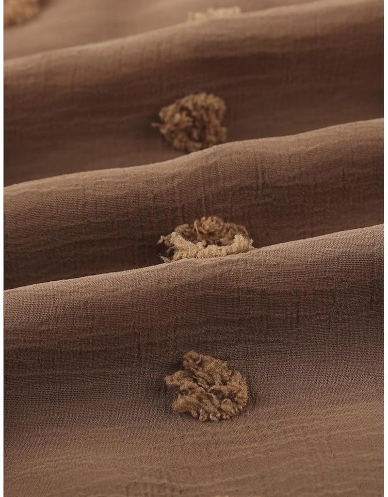 Brown Long Sleeve Button Fuzzy Polka Dot Shirt