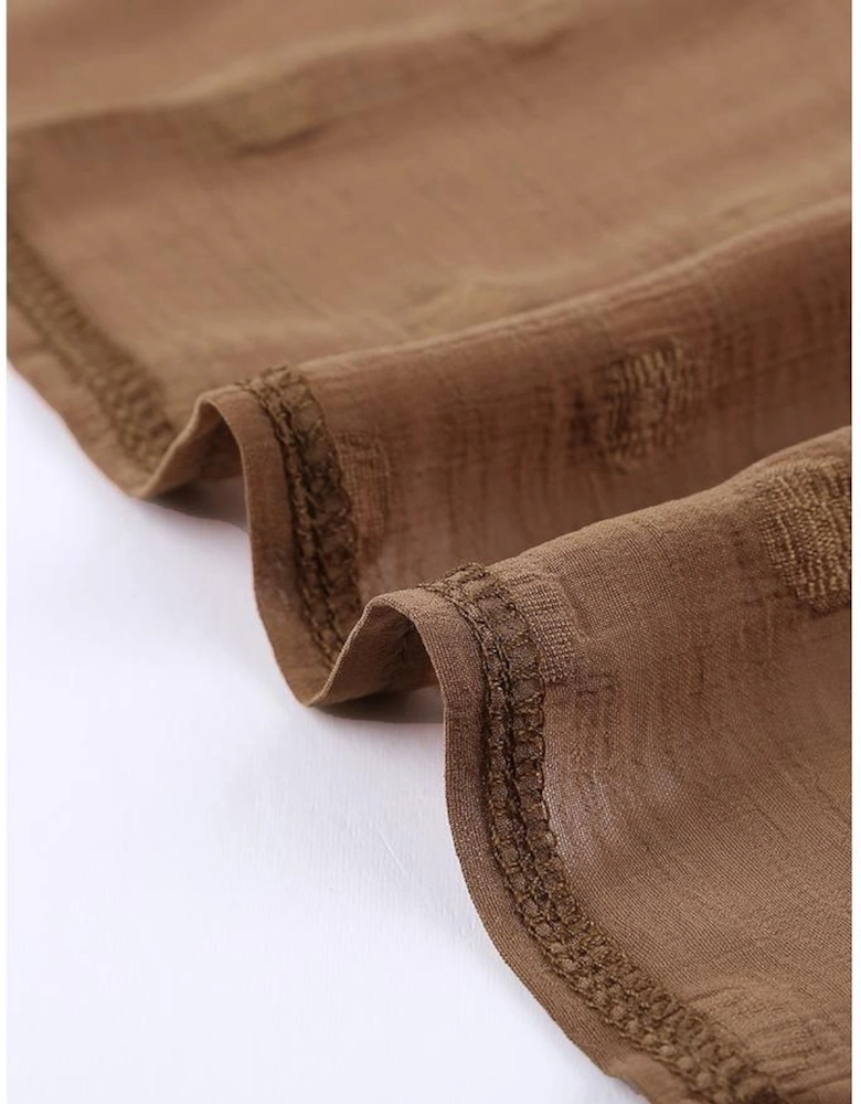 Brown Long Sleeve Button Fuzzy Polka Dot Shirt