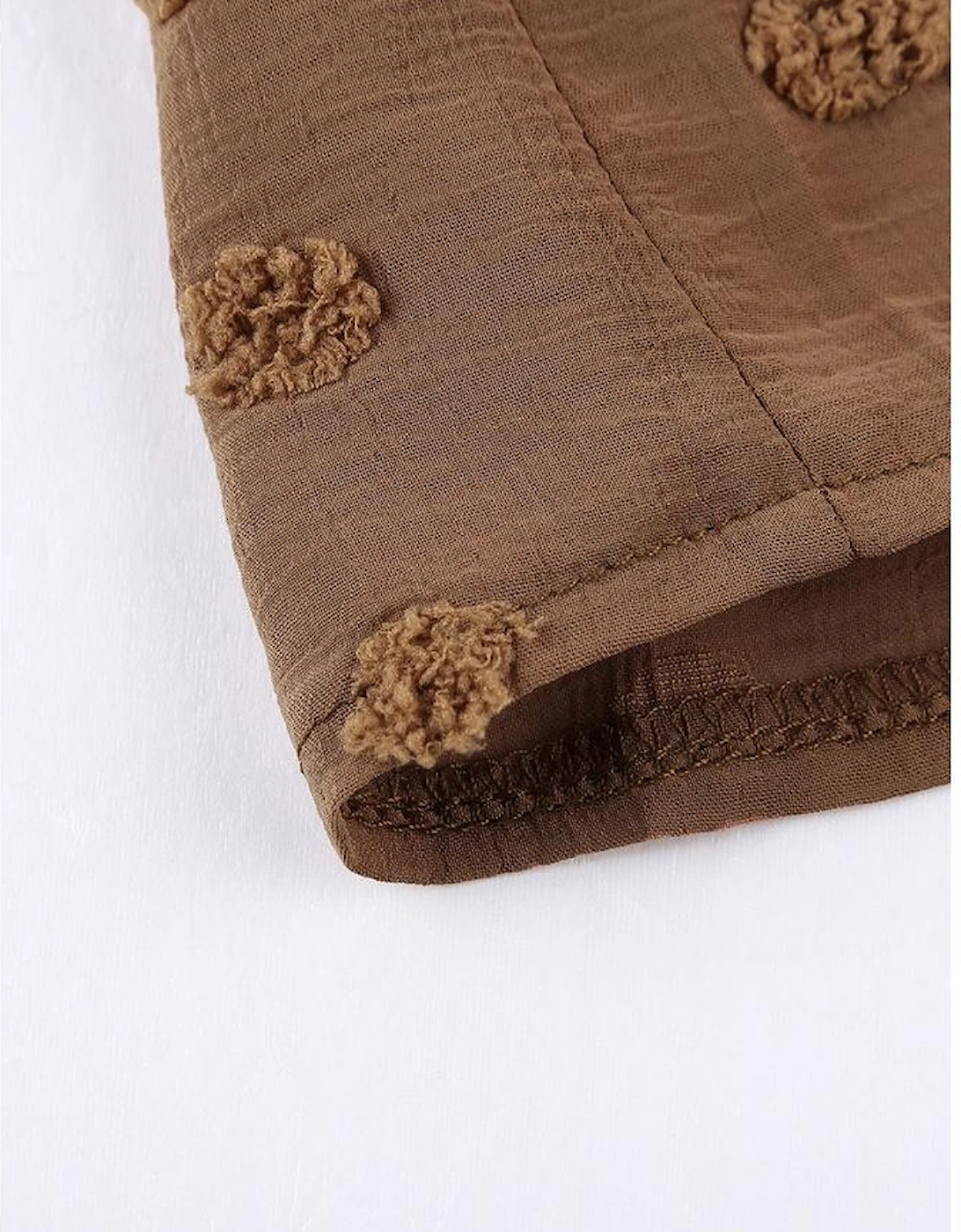 Brown Long Sleeve Button Fuzzy Polka Dot Shirt