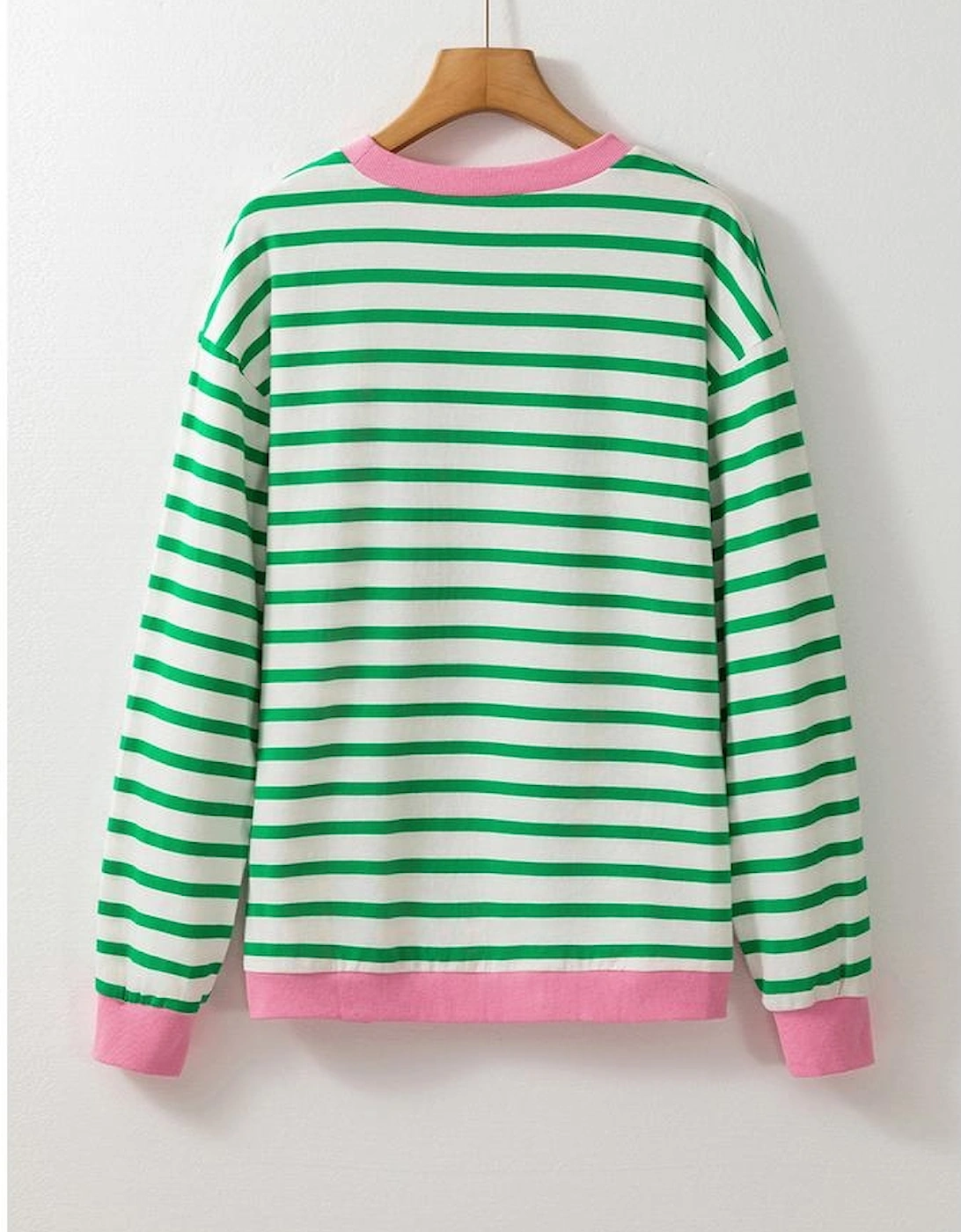 Bright Green Striped Sequin Clover Graphic Colorblock Long Sleeve St Patrick Top