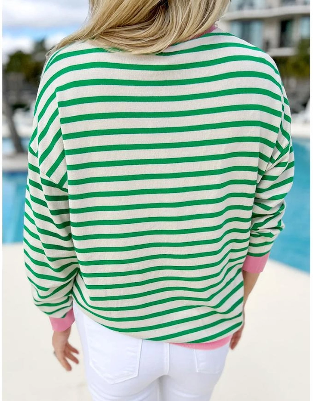 Bright Green Striped Sequin Clover Graphic Colorblock Long Sleeve St Patrick Top