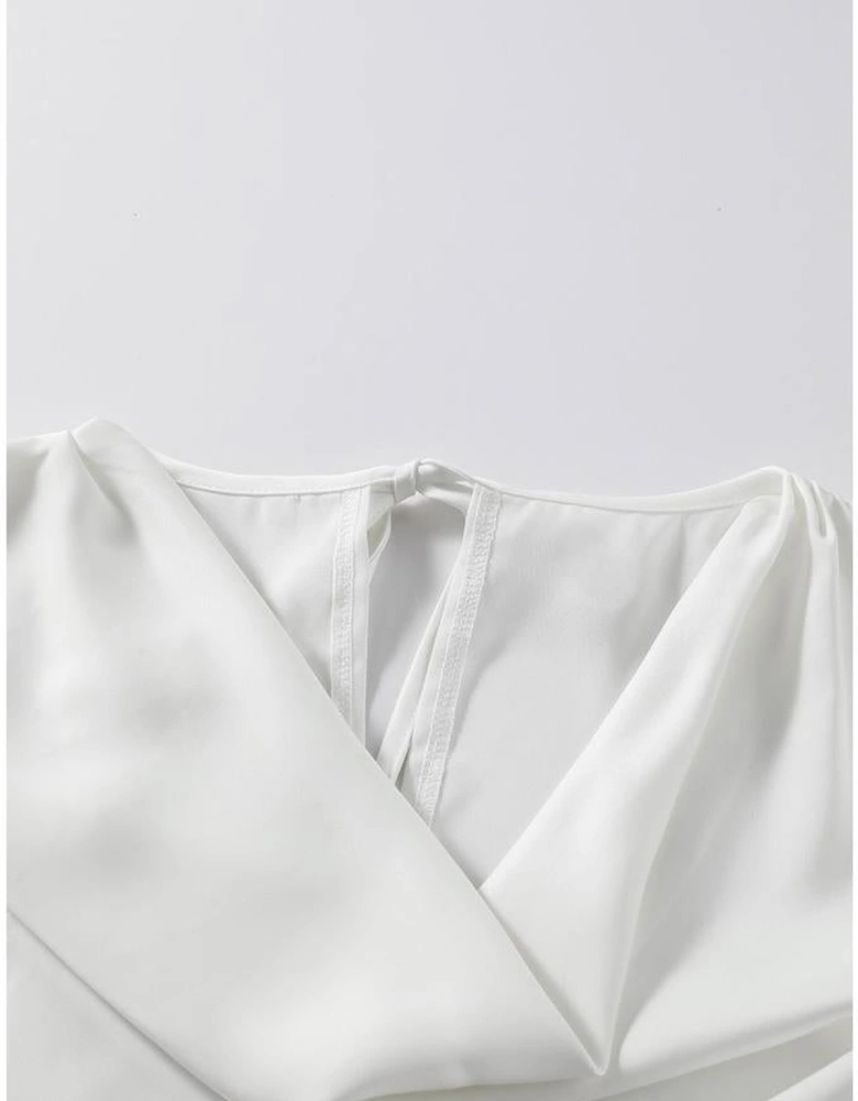 Azura Exchange White Cowl Neck Long Sleeve Elegant Blouse