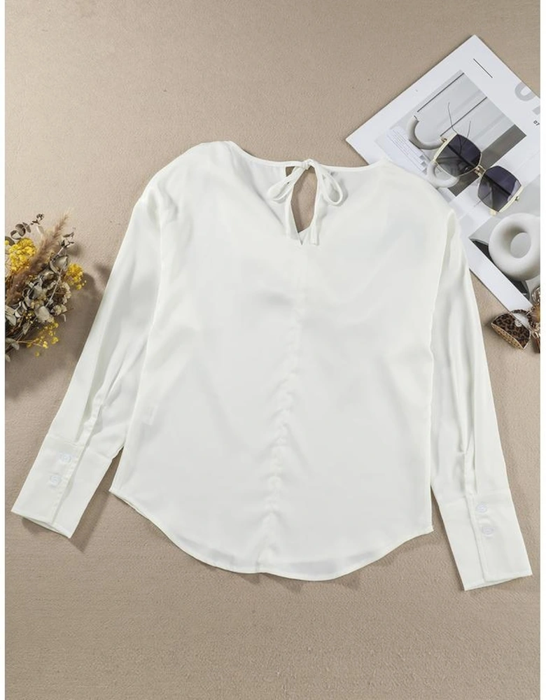 Azura Exchange White Cowl Neck Long Sleeve Elegant Blouse