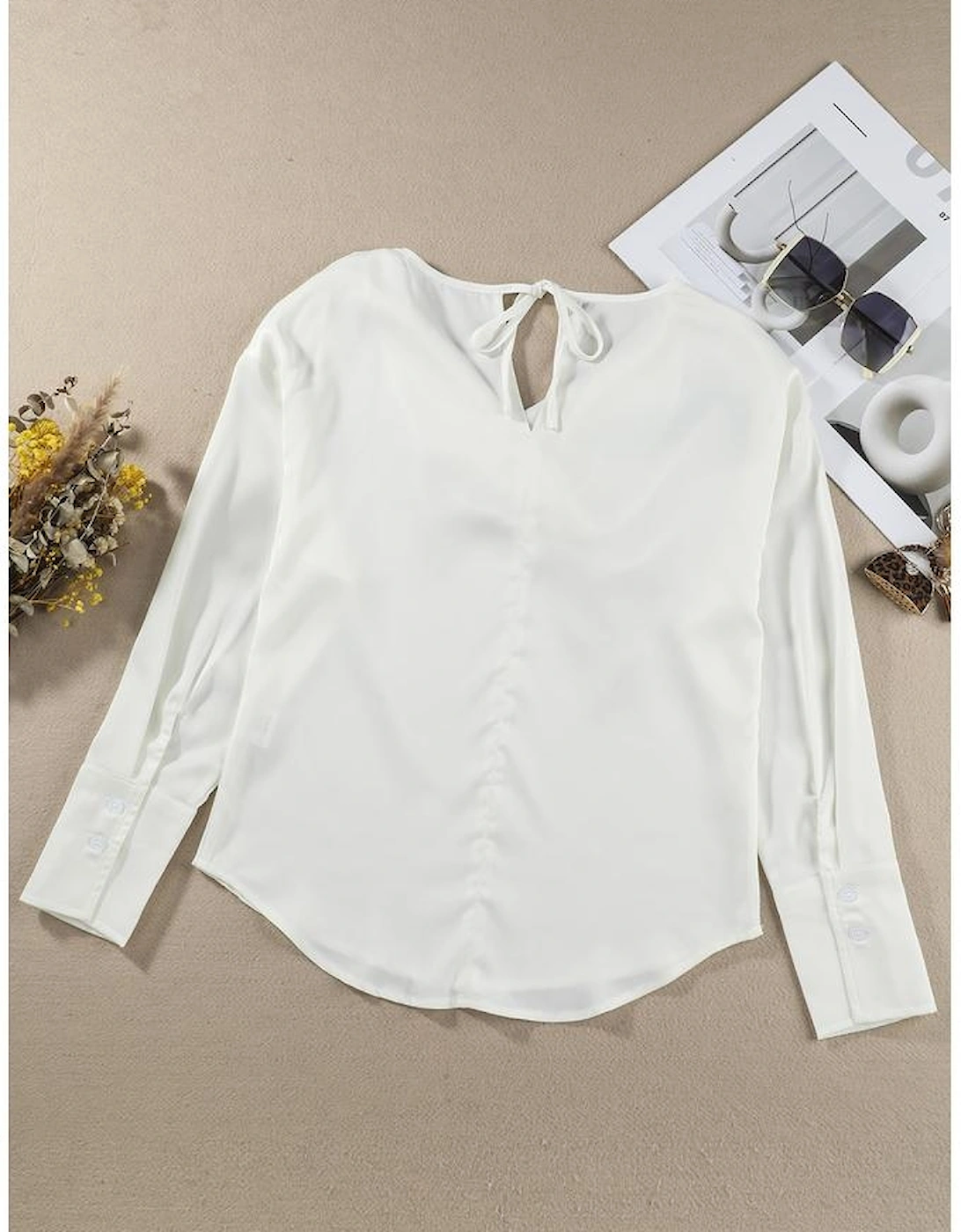 Azura Exchange White Cowl Neck Long Sleeve Elegant Blouse