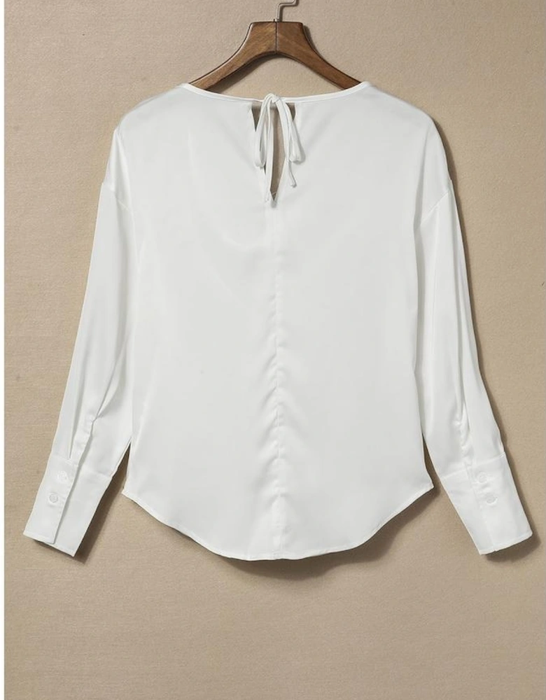 Azura Exchange White Cowl Neck Long Sleeve Elegant Blouse