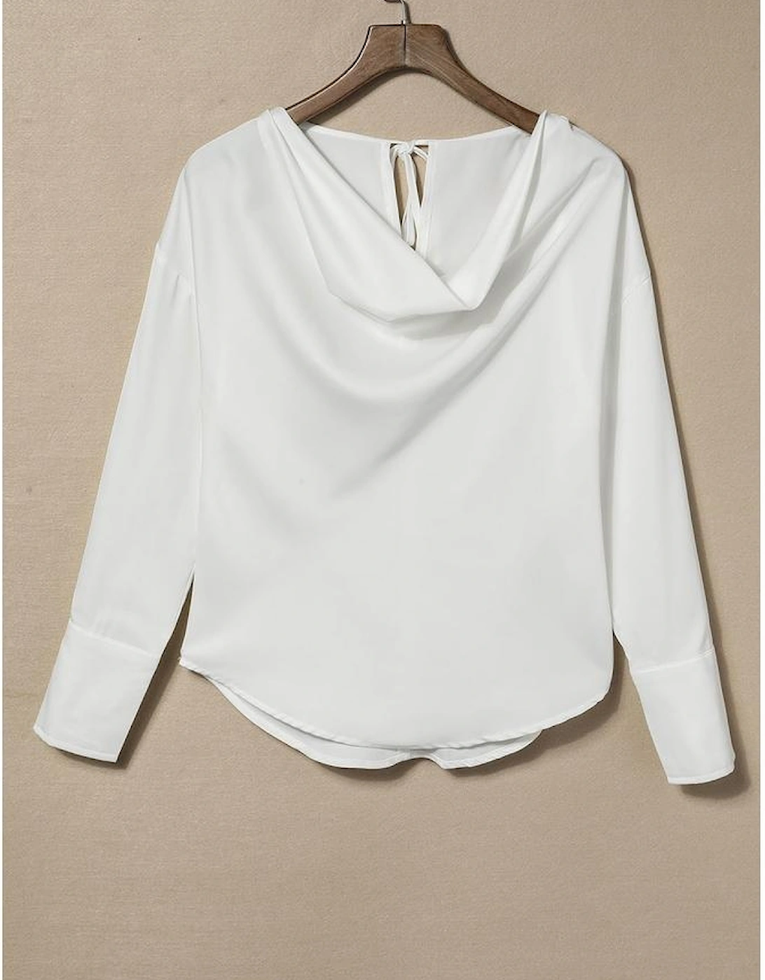 Azura Exchange White Cowl Neck Long Sleeve Elegant Blouse