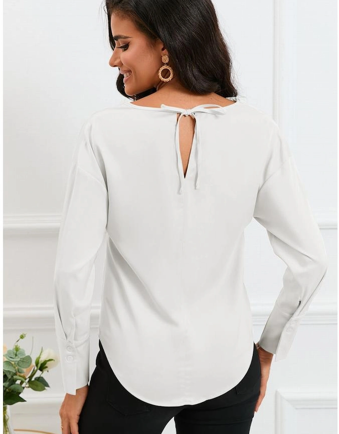 Azura Exchange White Cowl Neck Long Sleeve Elegant Blouse