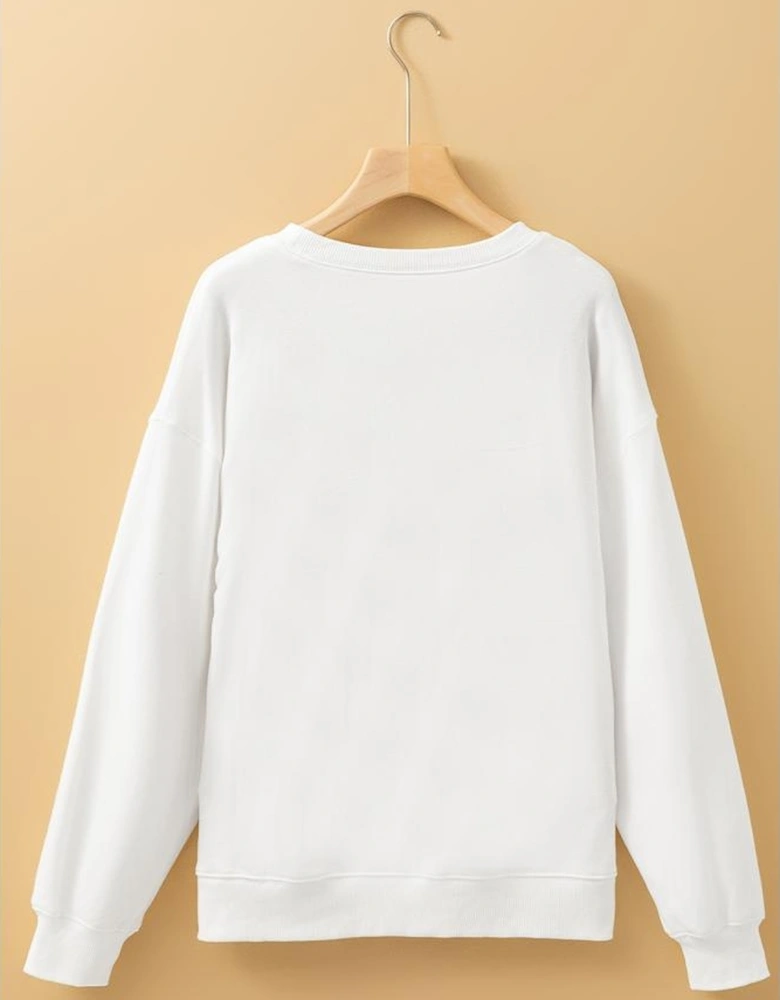 Beige MERRY Christmas Printed Drop Shoulder Pullover Sweatshirt