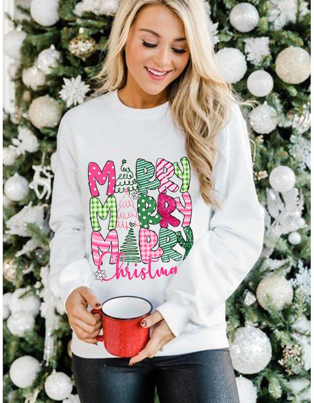 Beige MERRY Christmas Printed Drop Shoulder Pullover Sweatshirt