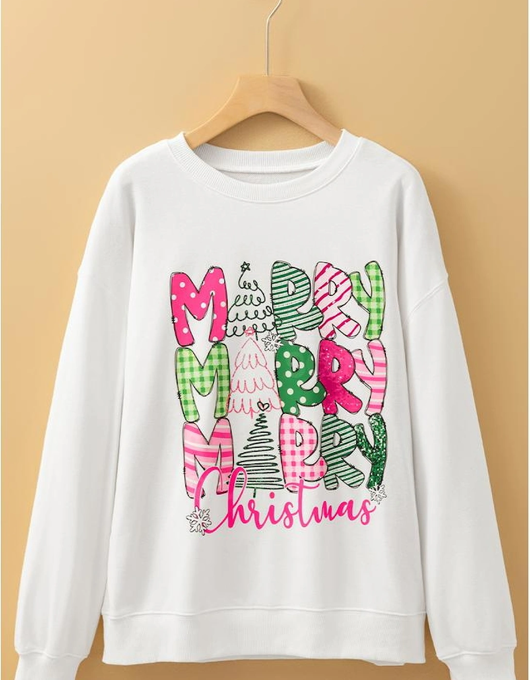 Beige MERRY Christmas Printed Drop Shoulder Pullover Sweatshirt
