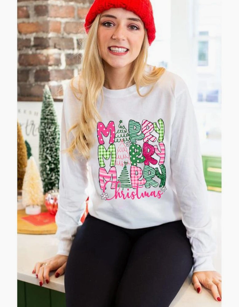 Beige MERRY Christmas Printed Drop Shoulder Pullover Sweatshirt