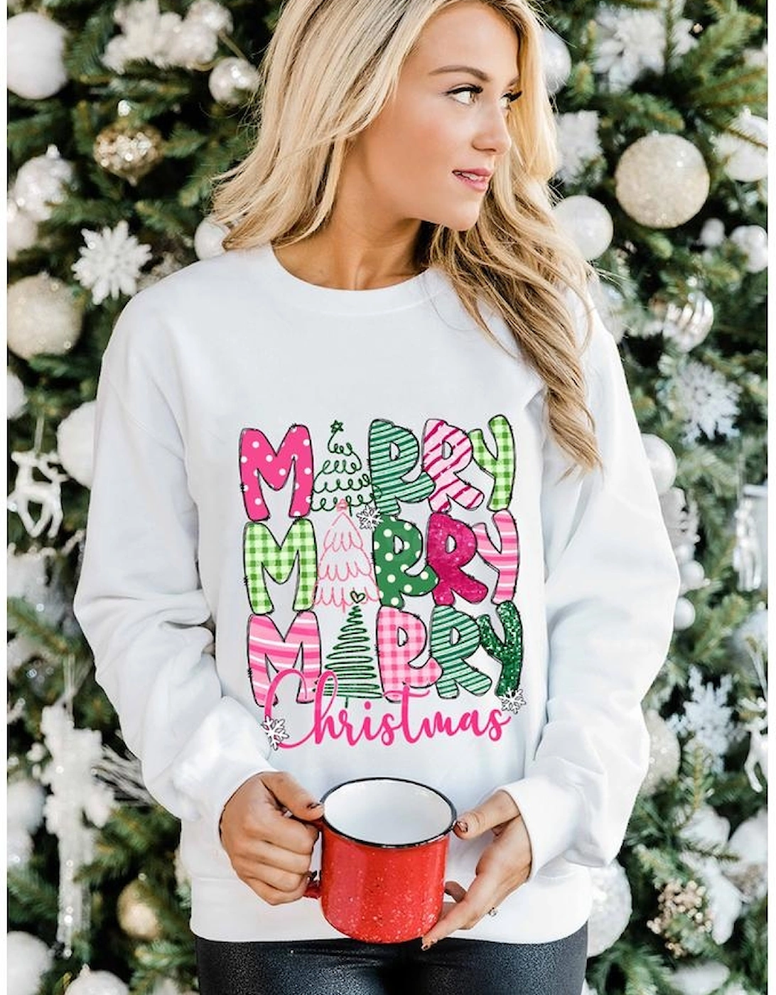 Beige MERRY Christmas Printed Drop Shoulder Pullover Sweatshirt, 15 of 14