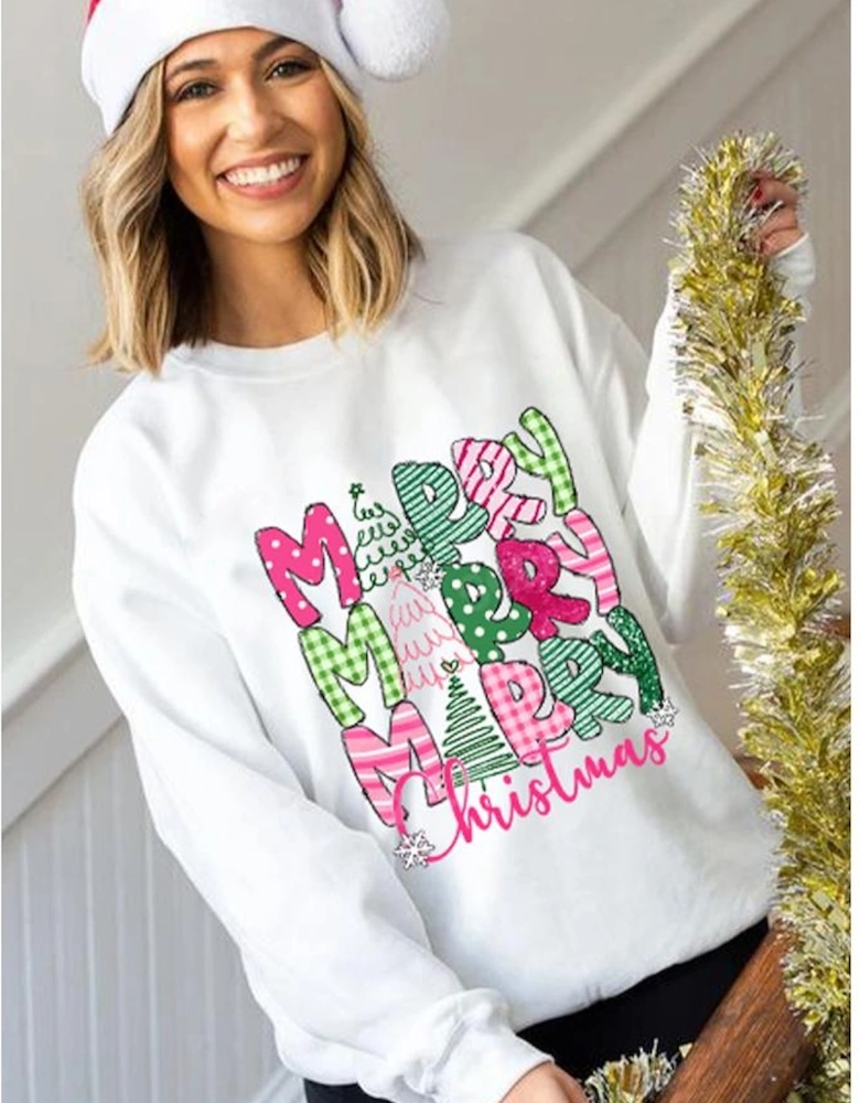 Beige MERRY Christmas Printed Drop Shoulder Pullover Sweatshirt