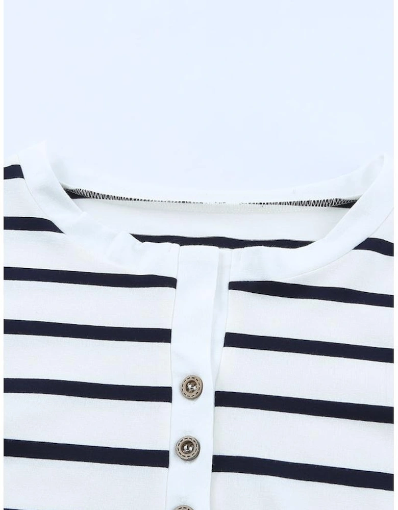 Long Sleeve Stripe Button Henley Top