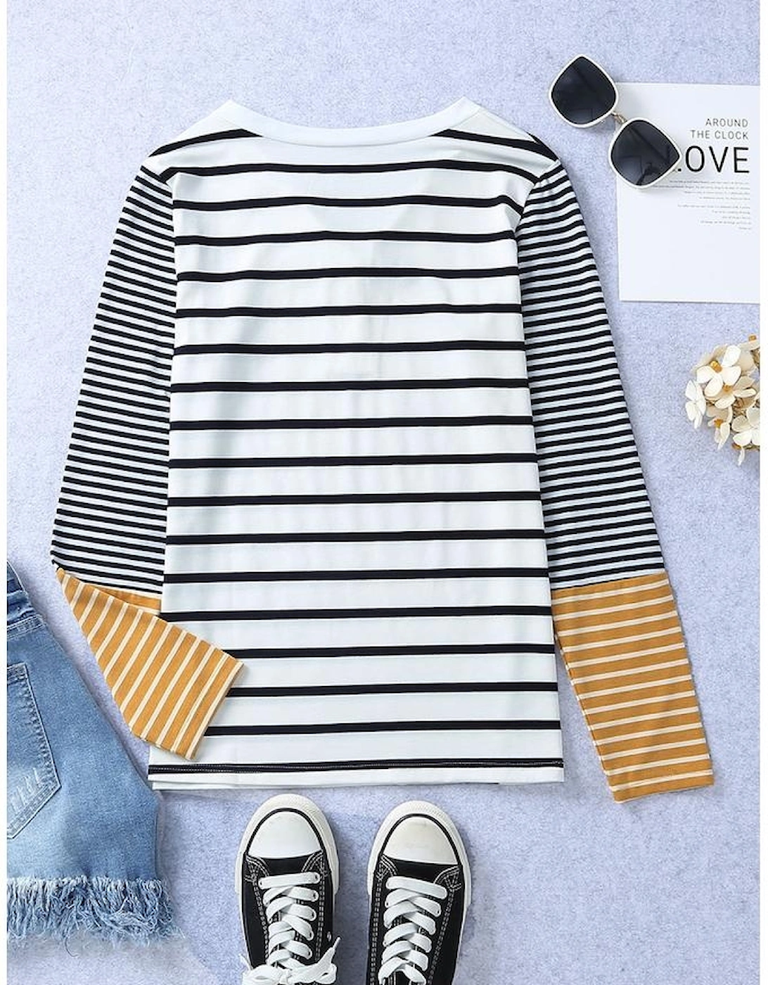 Long Sleeve Stripe Button Henley Top