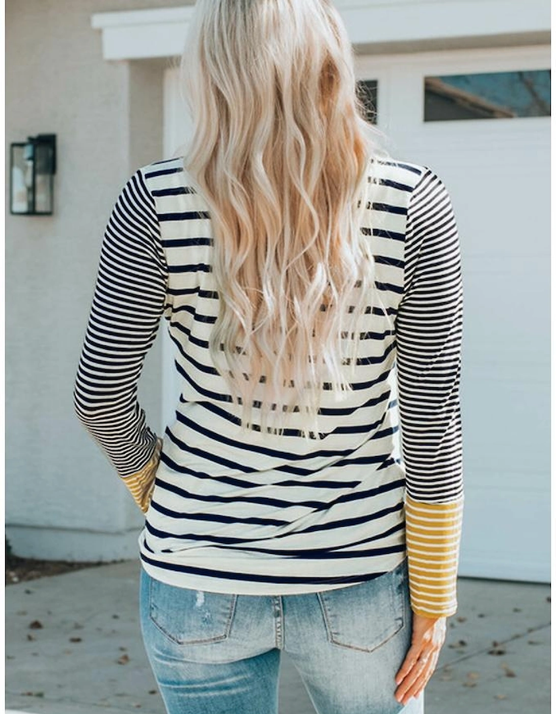 Long Sleeve Stripe Button Henley Top