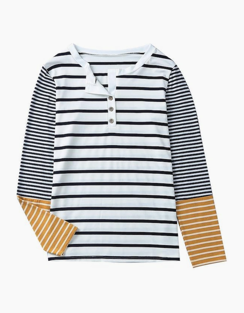 Long Sleeve Stripe Button Henley Top