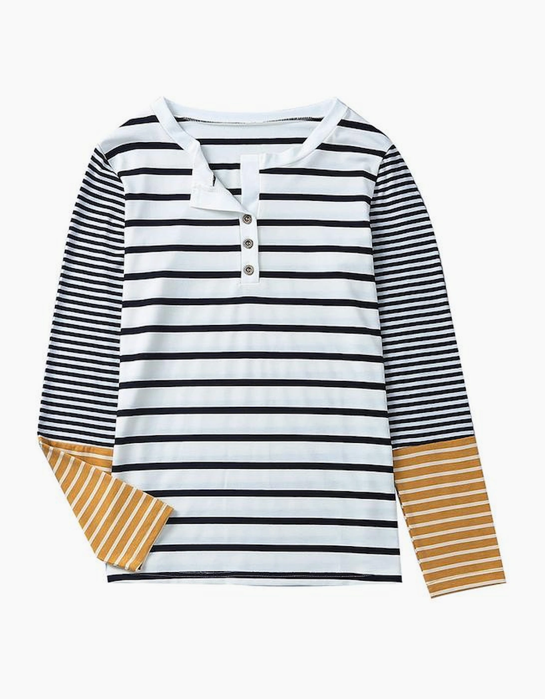 Long Sleeve Stripe Button Henley Top
