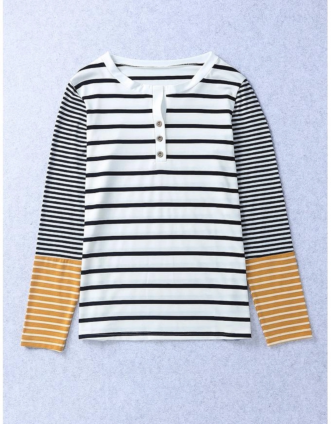 Long Sleeve Stripe Button Henley Top