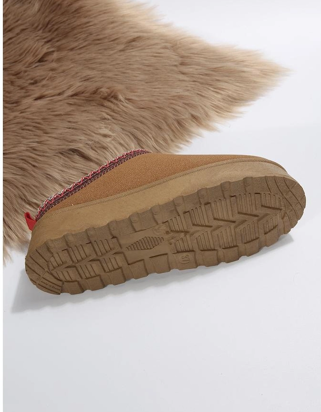 Chestnut Suede Contrast Print Round Toe Plush Lined Flats