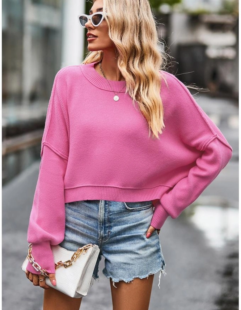 Ribbed Trim Drop Shoulder Baggy Sweater