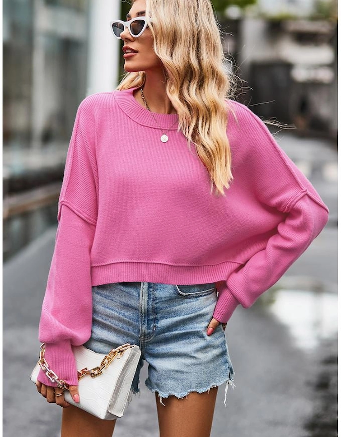 Ribbed Trim Drop Shoulder Baggy Sweater