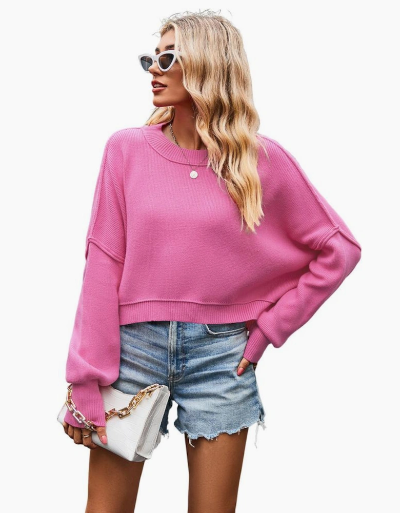 Ribbed Trim Drop Shoulder Baggy Sweater