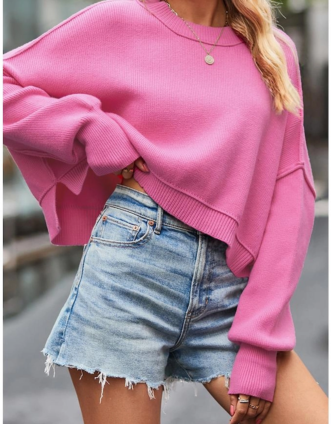 Ribbed Trim Drop Shoulder Baggy Sweater